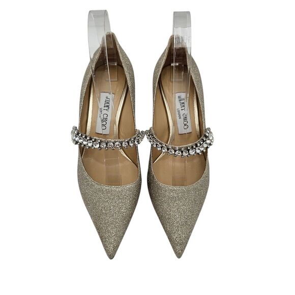 Jimmy Choo Bing Crystal Embellished Mary Jane Pump Size 37 US 7 Silver Glitter - Picture 2 of 9